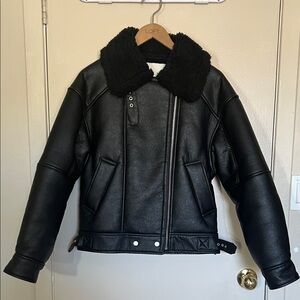 Oak + Fort Black Faux Leather Jacket